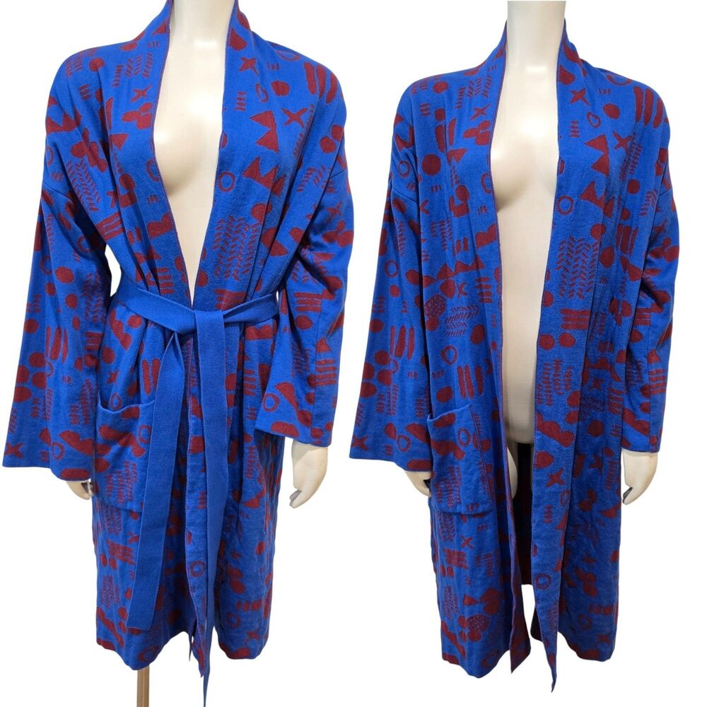 Gudrun Sjoden Womens Small Long Sweater Robe Cardigan Cotton Coat pocket kimono